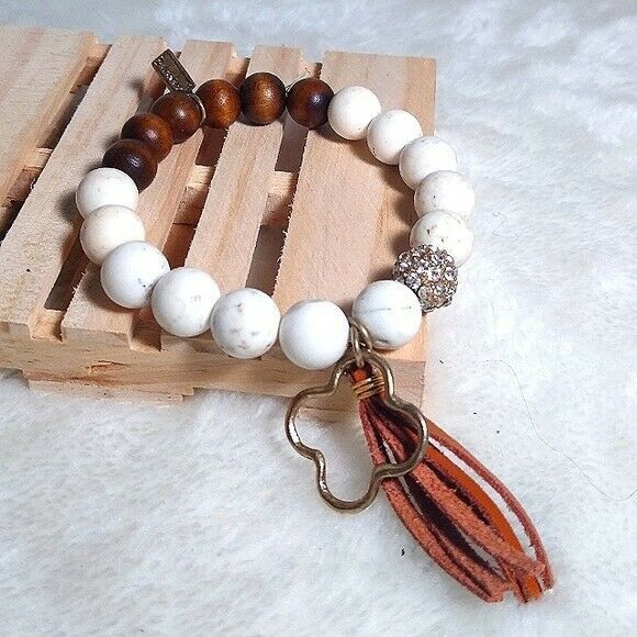 Stone and Wood Tassel Bracelet - Picture 1 of 4